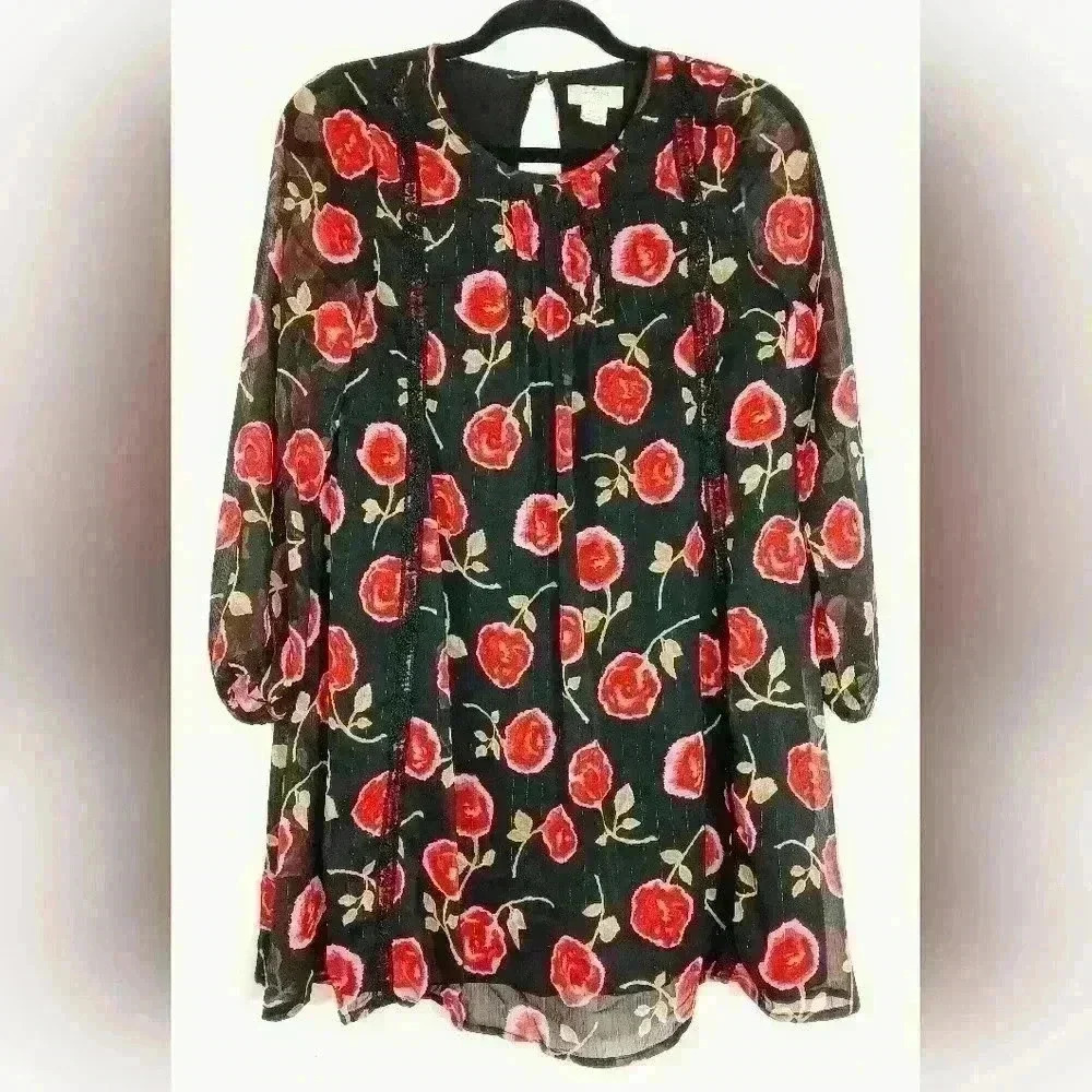 KATE SPADE GIRLS HAZY ROSE FLORAL METALLIC DRESS.